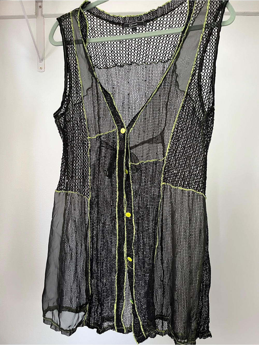 90s Y2K Whimsigoth Crochet & Mesh Sequins Sleeveless Coverup Vest Size L
